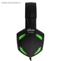 Наушники Ritmix RH-560M Gaming, игровые, полноразмерные,микрофон,3.5мм, 1.8 м, черно-зеленые