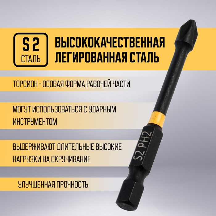 Бита ТУНДРА ПРОФИ, Torsion, сталь S2, PH2 х 65 мм, пвх-чехол Бита ТУНДРА ПРОФИ, Torsion, сталь S2, PH2 х 65 мм, пвх-чехол