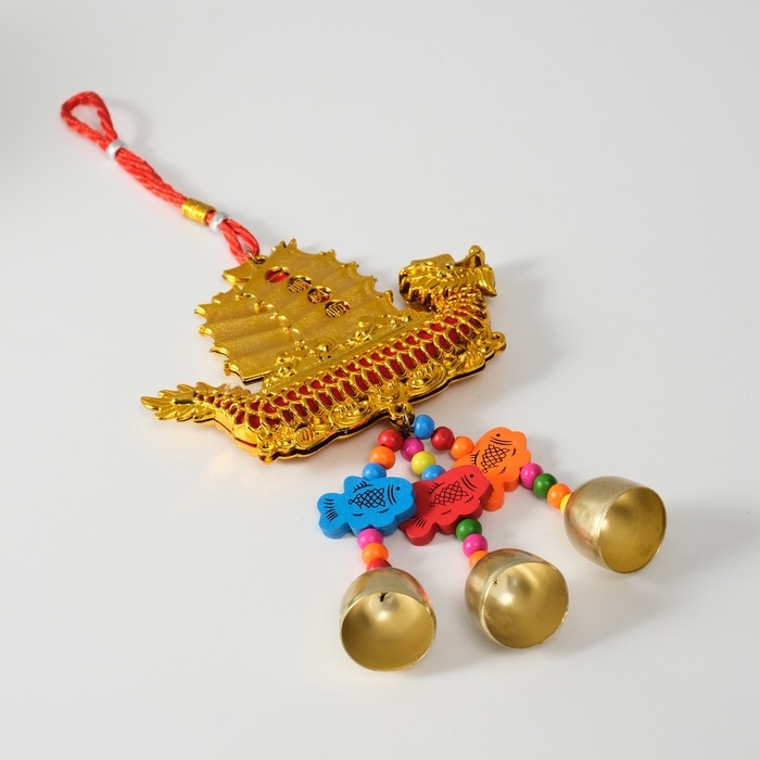 Колокольчик металл  Колокольчик металл "Корабль золотой дракон - богатство" 3 колокольчика 13х31,5 см