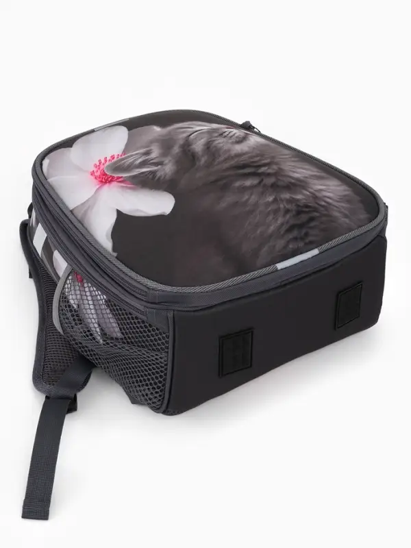 Рюкзак школьный для девочки &laquo;Котёнок с цветочком&raquo;, Stavia, эргономичная спинка, 30&times;16&times;38 см, серый