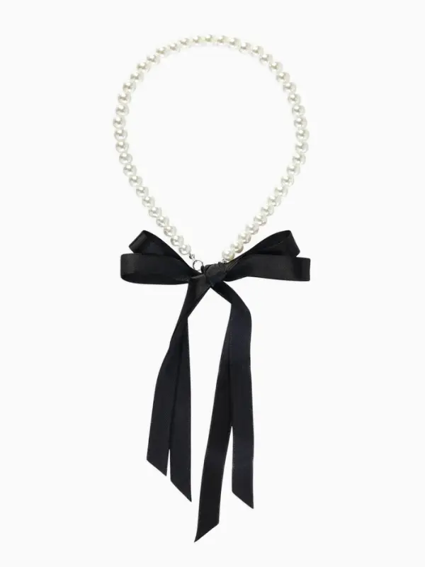 Бусы &laquo;Бантик&raquo;, жемчужины с завязкой, L= 40 см, черный, белый