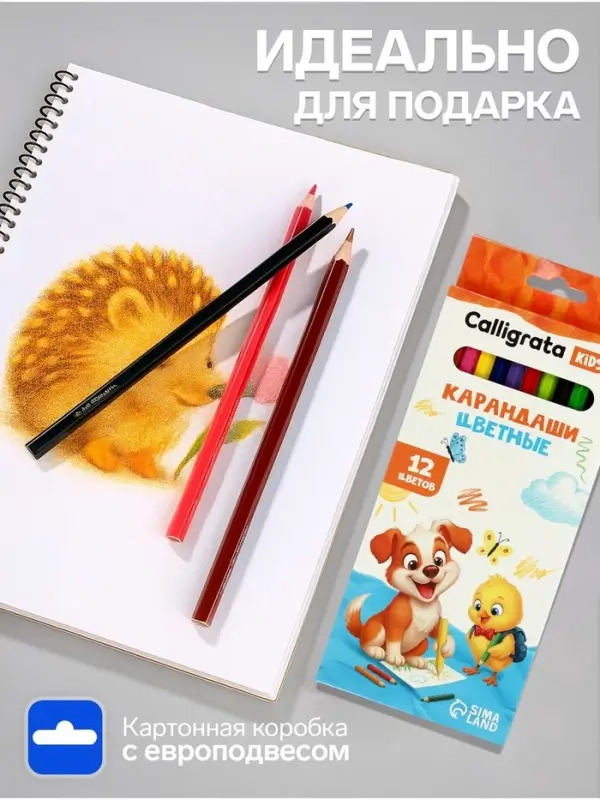 Карандаши Calligrata, цветные 12 цветов, эконом, заточенные, шестигранные, пластиковые