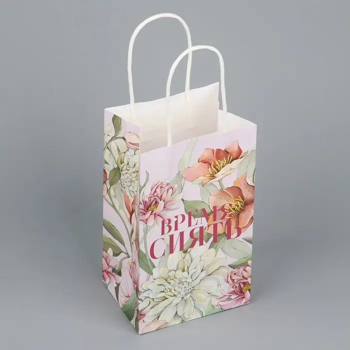 Пакет подарочный крафтовый, упаковка, «Время сиять», 12 х 21 х 9 см Пакет подарочный крафтовый, упаковка, «Время сиять», 12 х 21 х 9 см