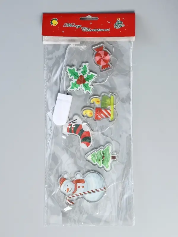 Светодиодная наклейка на окна  Светодиодная наклейка на окна "Снеговичок" 0.5 м, 6 LED, CR2032x2, Т/БЕЛЫЙ