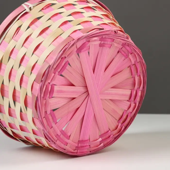 Корзина плетёная, бамбук, 21&times;21&times;10/24 см, розовая