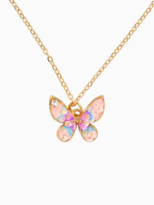 Набор детский "Выбражулька" 3 пред-а: кулон, кольцо, серьги, бабочка, разноцветный в золоте   109615