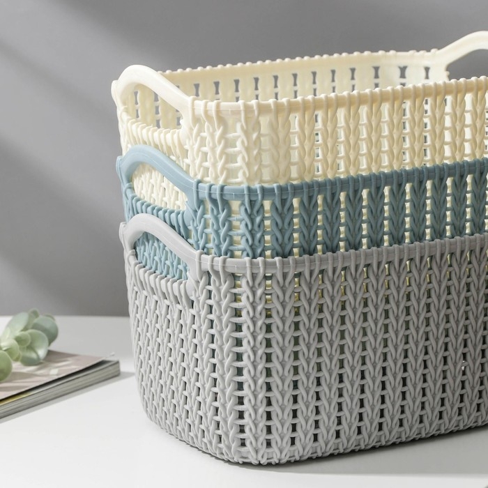 Корзина для хранения с ручками «Плетение», пластик, 24×16×13 см, цвет МИКС Корзина для хранения с ручками «Плетение», пластик, 24×16×13 см, цвет МИКС