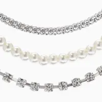 Чокеры &laquo;Стиль&raquo;, набор 3 шт. бусины №8, со стразами, тянется, 35 + удлинитель 5 см, белый в серебре