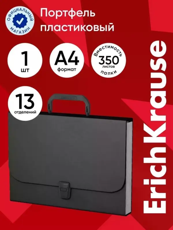 Папка-портфель А4 ErichKrause Matt Classic, 13 отделений, чёрная