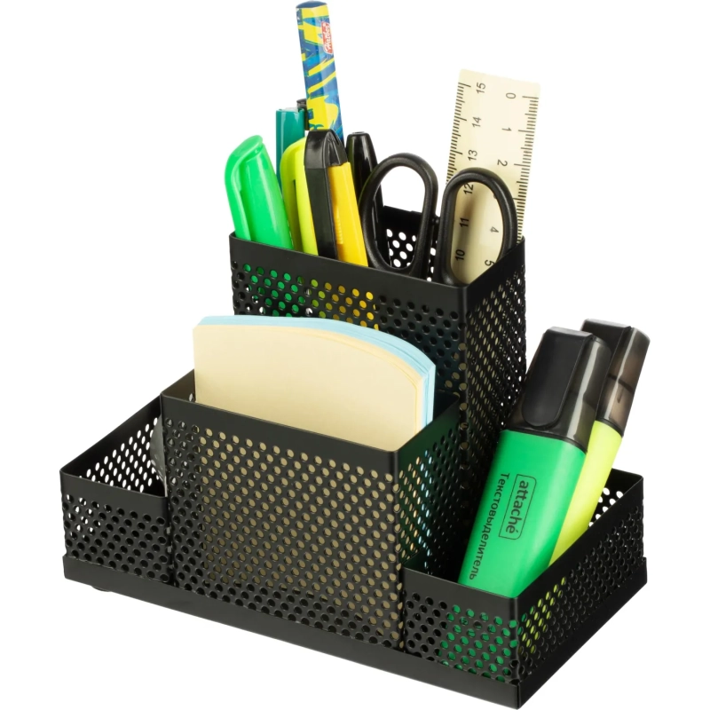 Подставка-органайзер Attache 4отдел башня 110х160х80мм металл сетка черная