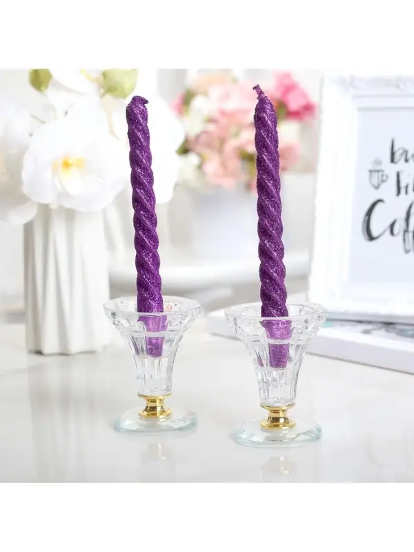 Набор свечей витых, 1.5&times;15 см, 2 шт., блестки, сиреневый
