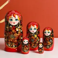 Матрёшка дерево &laquo;Рябинка&raquo;, чёрный платок, 5 кукольная, 18 см