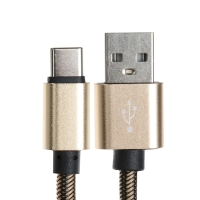 Кабель Type- C - USB, 2.1 А, оплётка нейлон, 1 метр, золотистый