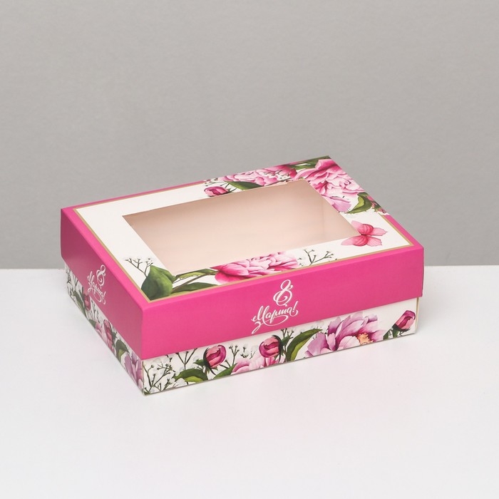 Коробка складная, с окном Коробка складная, с окном "Весенние пионы" 21 х 15 х 7 см