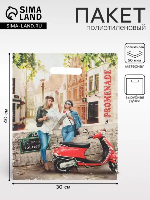 Пакет &laquo;Прогулка&raquo; полиэтиленовый с вырубной ручкой, 50 мкм, 30&times;40 см