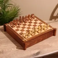 Игра настольная 3 в 1, шахматы, домино, кубики, доска 35&times;35 см, дерево шишам