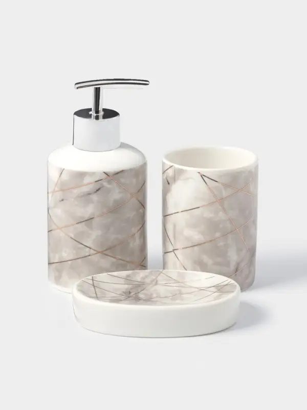 Набор аксессуаров для ванной комнаты Доляна &laquo;Розовое золото&raquo;, 3 предмета, мыльница, дозатор для мыла 350 мл, стакан 300 мл