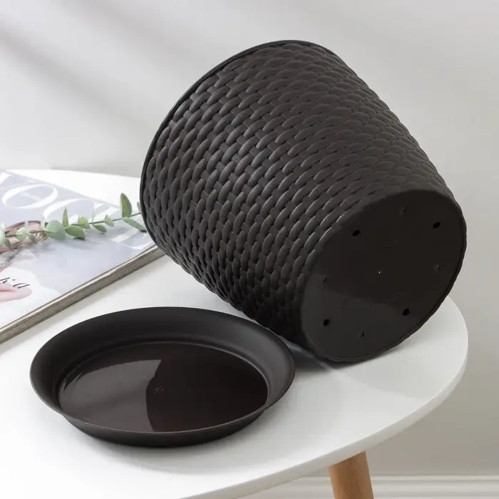 Горшок для цветов с поддоном &laquo;Ротанг&raquo;, 4.7 л, d=15 см, h=14 см, пластиковый, коричневый