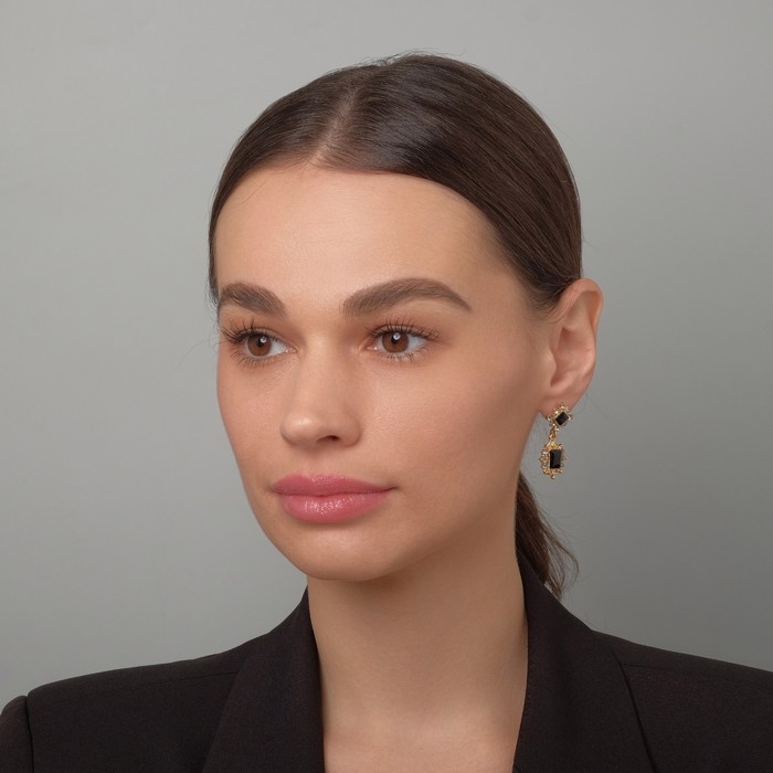 Серьги со стразами «Ажур» дуэт, цвет чёрный в золоте Серьги со стразами «Ажур» дуэт, цвет чёрный в золоте