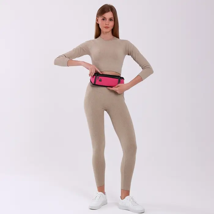 Сумка для бега, 3 отдела на молниях, светоотражающие элементы, отверстие для наушников, 50&times;0.1&times;11 см, розовая