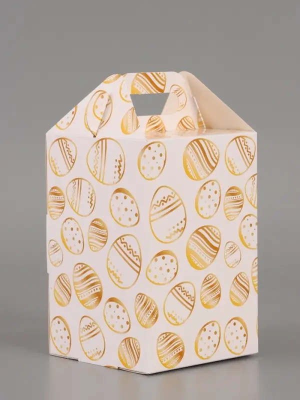 Пасхальная коробочка с окном и с ручкой "Золотые яйца" 10 х 10 х 15 см