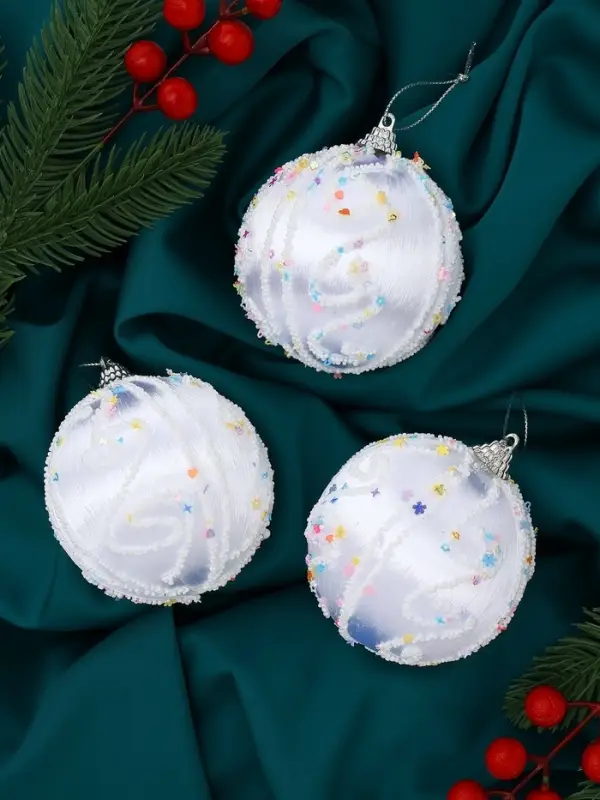 Ёлочные игрушки &laquo;Бамби&raquo;, шары новогодние, d=8 см, 3 шт., серебро