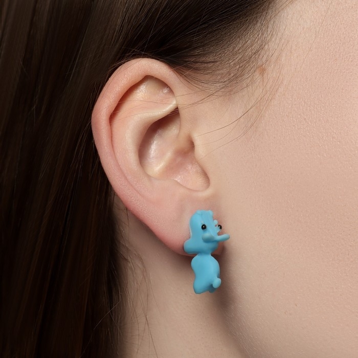 Серьги из полимерной глины «Бегемот», цвет голубой Серьги из полимерной глины «Бегемот», цвет голубой