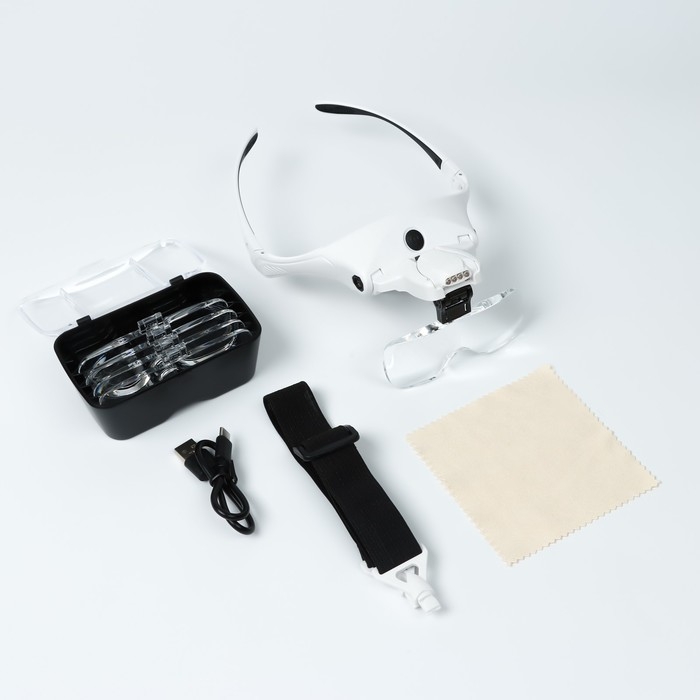 Лупа налобная (очки), 5 линз в комплекте, подсветка, индикатор заряда Лупа налобная (очки), 5 линз в комплекте, подсветка, индикатор заряда