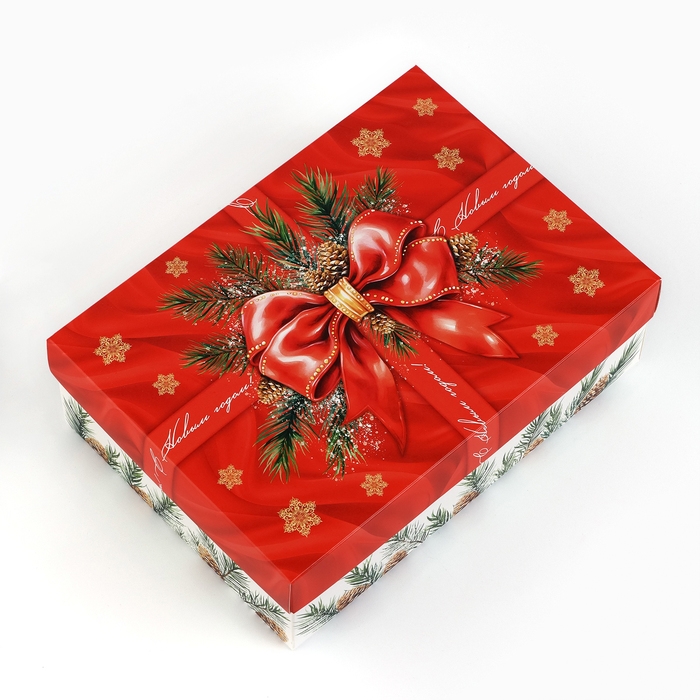 Коробка подарочная новогодняя складная «С новым годом», бант, 21 х 15 х 7 см, Новый год Коробка подарочная новогодняя складная «С новым годом», бант, 21 х 15 х 7 см, Новый год