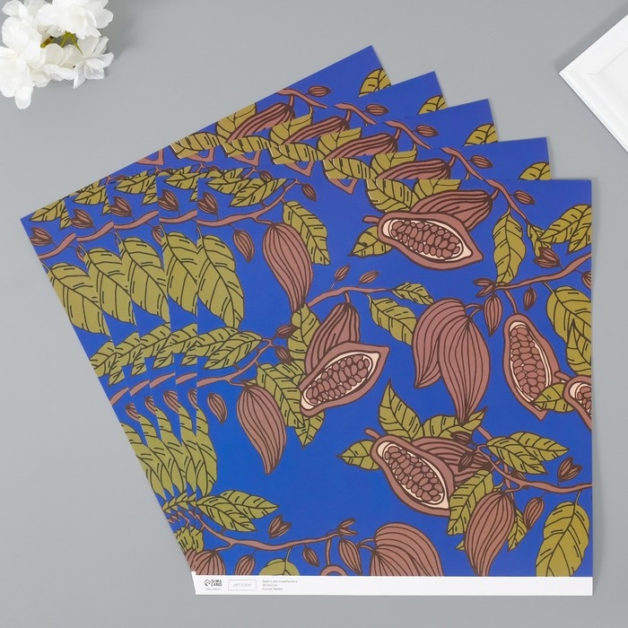 Бумага для скрапбукинга Бумага для скрапбукинга "Какао на синем" плотность 180 гр набор 5 шт 30,5х32 см