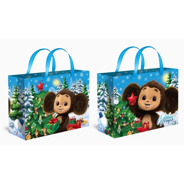 Новый год. Пакет подарочный, 61х46х20 см, упаковка, Чебурашка