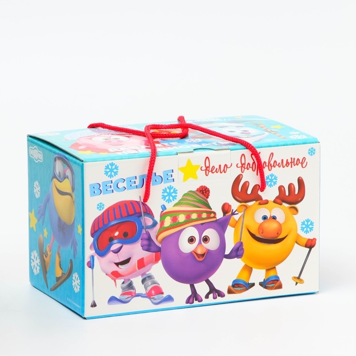 Новый год. Подарочная коробка Новогодняя Посылка Новый год. Подарочная коробка Новогодняя Посылка "Смешарики" с веревочными ручками 20 х 12 х 12 см.