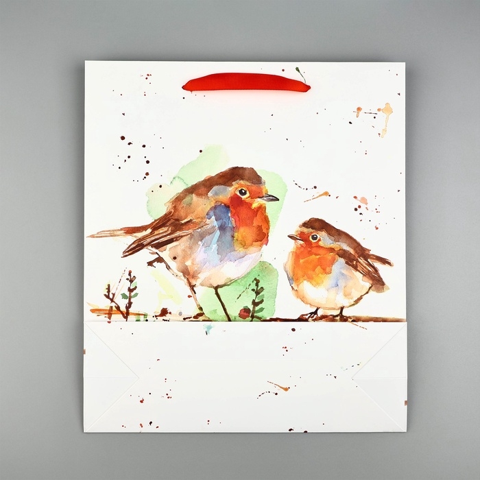 Пакет подарочный новогодний ламинированный «Пение птиц», M 30 х 26 х 9 см Пакет подарочный новогодний ламинированный «Пение птиц», M 30 х 26 х 9 см