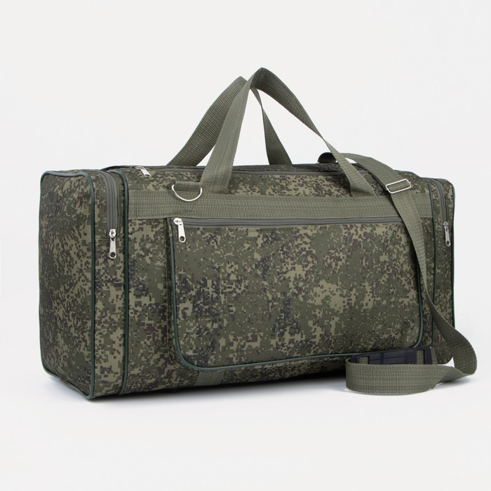 Сумка дорожная на молнии, 3 наружных кармана, длинный ремень, цвет камуфляж/зелёный Сумка дорожная на молнии, 3 наружных кармана, длинный ремень, цвет камуфляж/зелёный