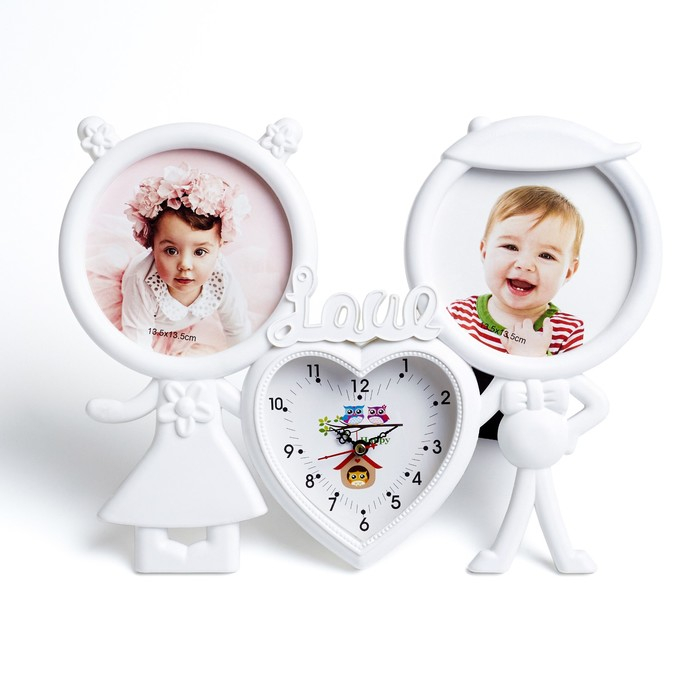 Часы - фоторамка настольные Часы - фоторамка настольные "Love" 33 х 25 см, плавный ход, фото d-13.5 см, часы d-13 см