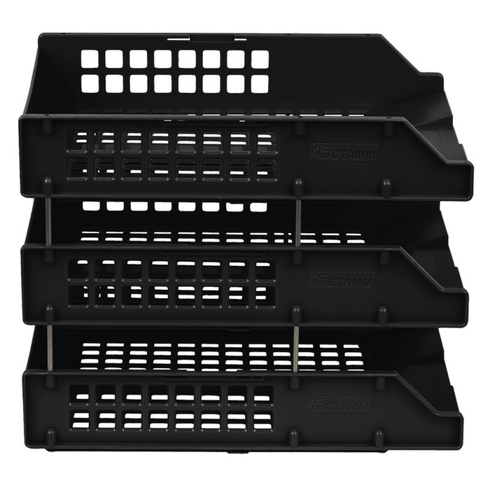 Набор лотков для бумаг горизонтальных Стамм STRONG, 3 штуки, на металлических стержнях, чёрный Набор лотков для бумаг горизонтальных Стамм STRONG, 3 штуки, на металлических стержнях, чёрный