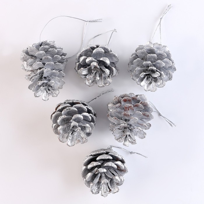 Новый год! Набор декоративных шишек, 6 шт., в серебрянном цвете, 17,5 × 11,5 × 6 см Новый год! Набор декоративных шишек, 6 шт., в серебрянном цвете, 17,5 × 11,5 × 6 см