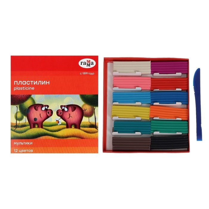 Пластилин 12 цветов 240 г, Гамма Пластилин 12 цветов 240 г, Гамма "Мультики", со стеком, картонная упаковка 280018