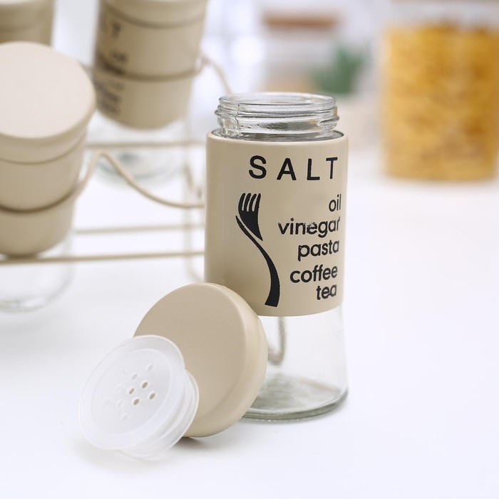 Набор банок стеклянных для сыпучих продуктов «Стиль», 20×16×17 см, на подставке, 6 шт, цвет МИКС