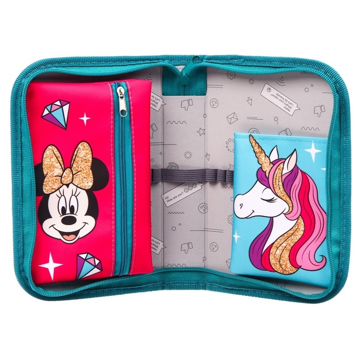 Пенал каркасный, 1 секция, 140х210х40 мм, откидной карман, тканевый, Минни Маус и единорог Пенал каркасный, 1 секция, 140х210х40 мм, откидной карман, тканевый, Минни Маус и единорог