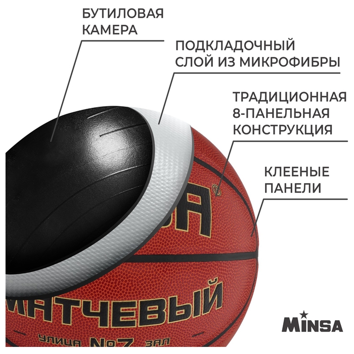 Баскетбольный мяч MINSA, матчевый, клееный, 8 панелей, р. 7, microfiber PU Баскетбольный мяч MINSA, матчевый, клееный, 8 панелей, р. 7, microfiber PU