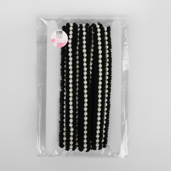 Рюш с бусинами, 20 мм, 4,5 ± 0,5 м, цвет чёрный/белый Рюш с бусинами, 20 мм, 4,5 ± 0,5 м, цвет чёрный/белый