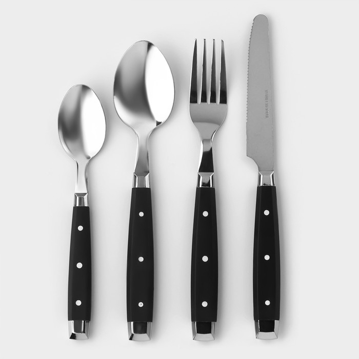 Столовые приборы из нержавеющей стали «Аппетит», 24 предмета, цвет ручек чёрный Столовые приборы из нержавеющей стали «Аппетит», 24 предмета, цвет ручек чёрный