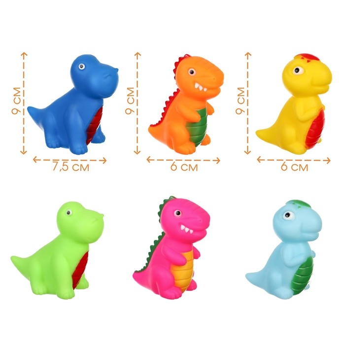 Набор резиновых игрушек для ванны «Динозавры», 6 шт, Крошка Я