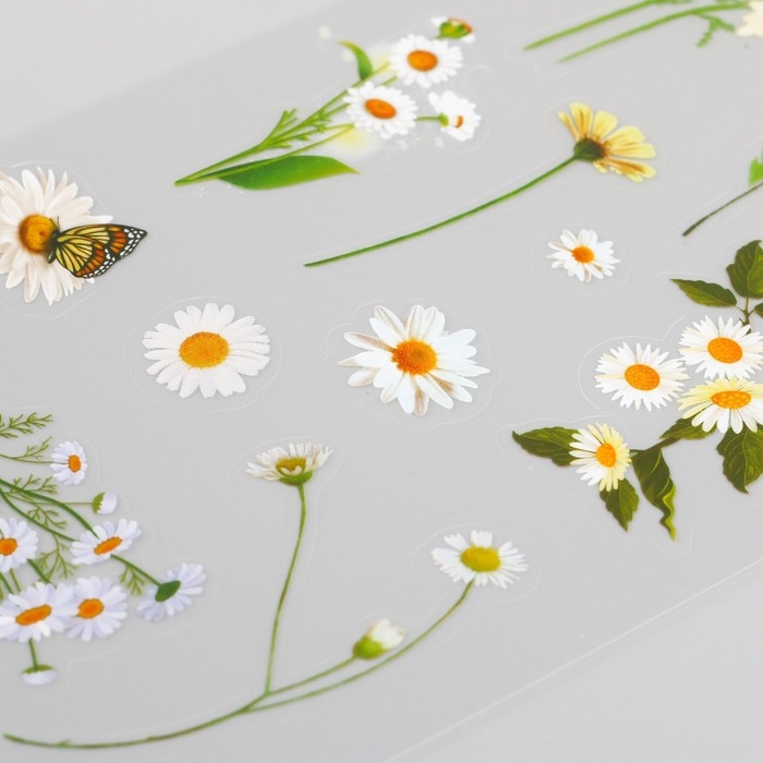 Наклейки пластик Наклейки пластик "Ромашки" набор 6 листов 10х18 см