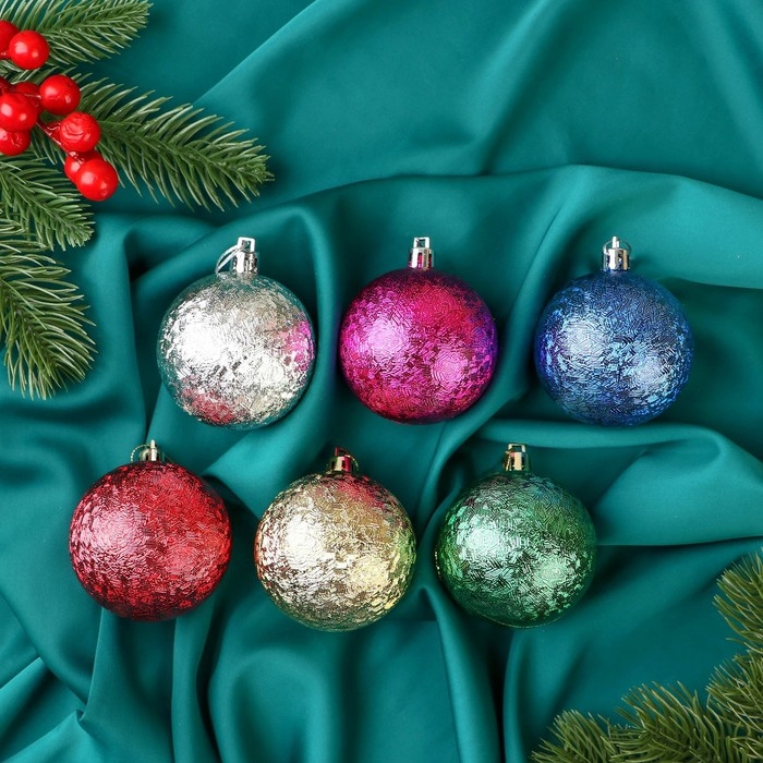 Набор шаров пластик d-6 см, 6 шт Набор шаров пластик d-6 см, 6 шт "Прокси рельефный" микс