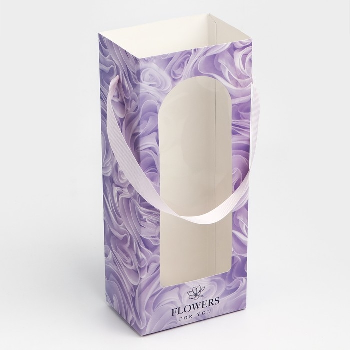 Пакет-переноска для цветов с пластиковым окном, Flowers, сиреневая, 30 х 12 х 8 см Пакет-переноска для цветов с пластиковым окном, Flowers, сиреневая, 30 х 12 х 8 см