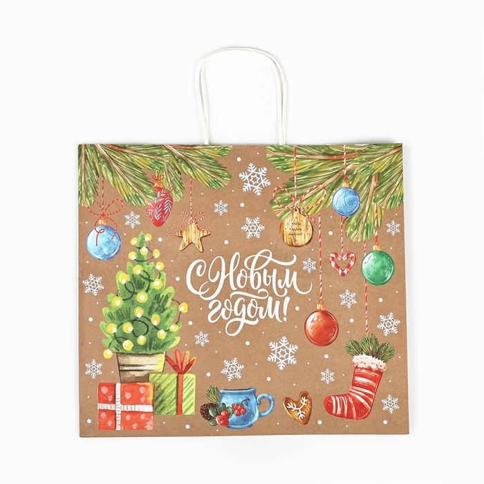 Пакет подарочный новогодний крафтовый «Весёлого нового года», 28 х 15 х 32 см , Новый год Пакет подарочный новогодний крафтовый «Весёлого нового года», 28 х 15 х 32 см , Новый год