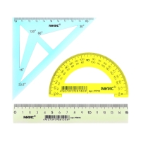 Набор чертёжный "РАНТИС", малый (линейка 15 см, транспортир 10 см, треугольник-трафарет)