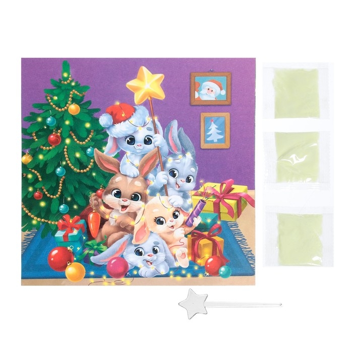 Неоновая фреска на новый год «Зайчата у ёлки», новогодний набор для творчества Неоновая фреска на новый год «Зайчата у ёлки», новогодний набор для творчества